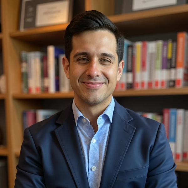 Professional headshot of Socrates Lopez in a modern library setting